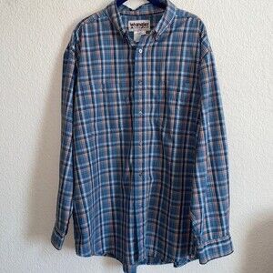 Wrangler rugged long sleeve plaid button up mens 2X collar pocket shirt western
